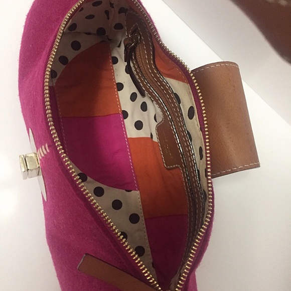 Kate Spade Magenta Wool & Brown Leather Barrel Bag - Picture 5 of 8